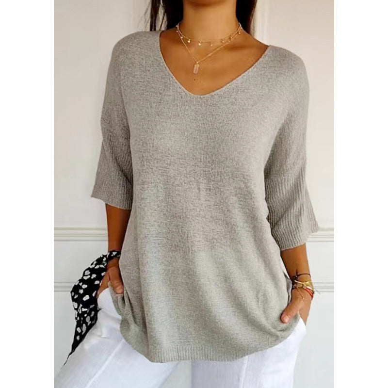 Nena™ | UNIFARBENES STRICKTOP MIT V-AUSSCHNITT