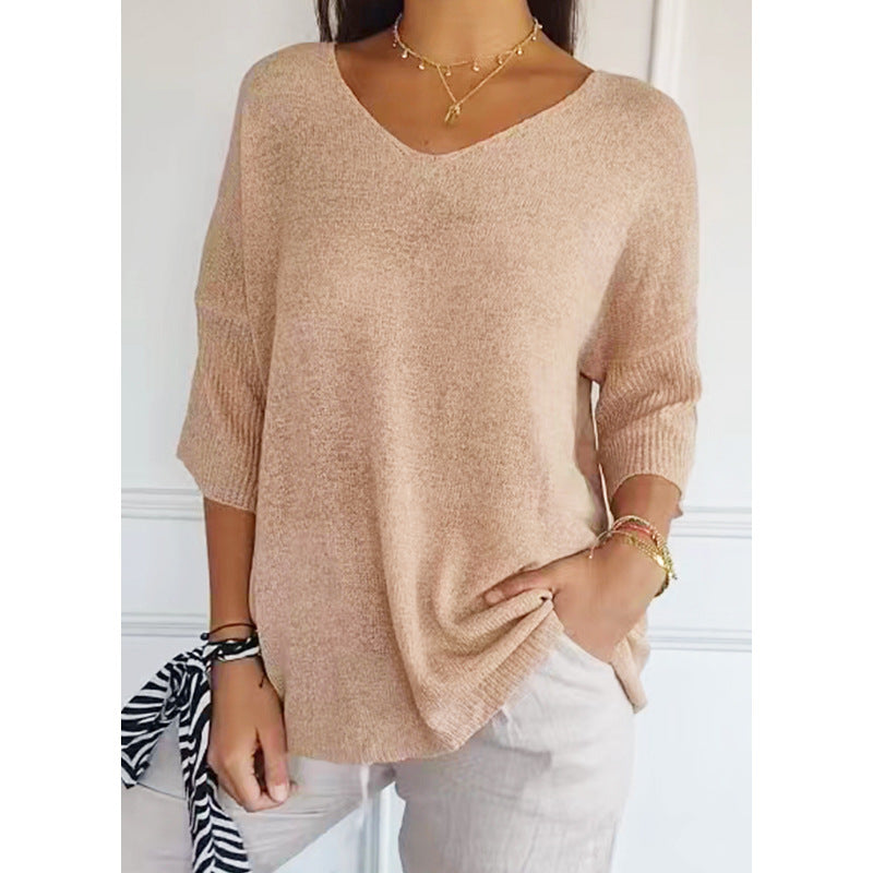 Nena™ | UNIFARBENES STRICKTOP MIT V-AUSSCHNITT