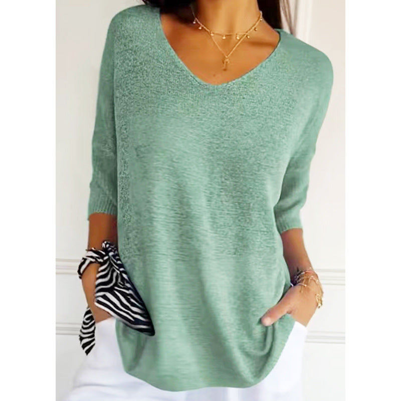 Nena™ | UNIFARBENES STRICKTOP MIT V-AUSSCHNITT
